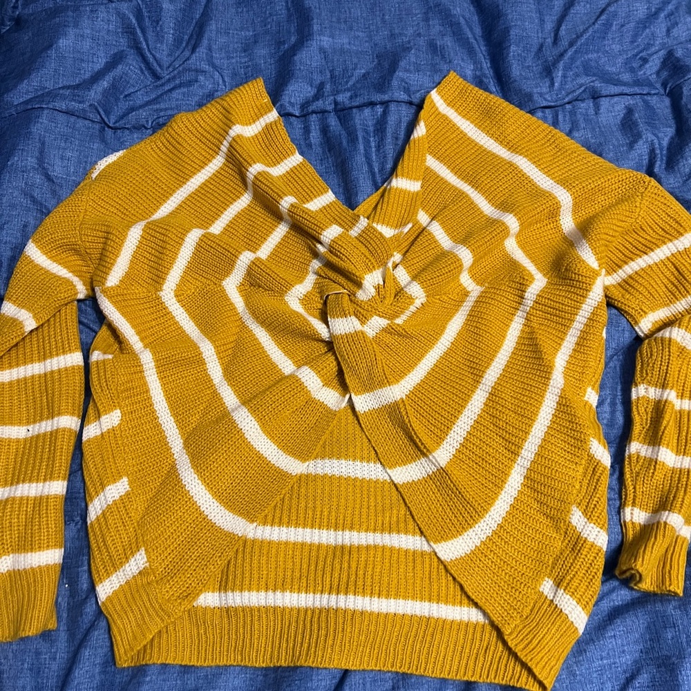 Miami Mustard and White Off-the-Shoulder Sweater